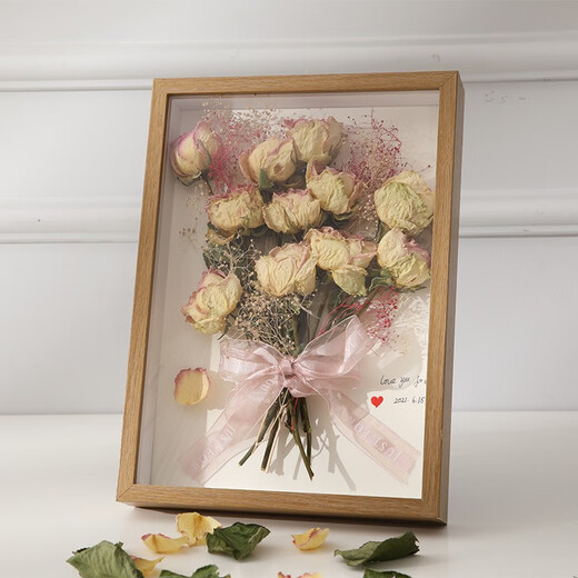 Lekali dried flower photo frame diy hollow frame table birthday gift eternal flower rose plant specimen display frame dried flower photo frame A4 log lamp + glue + ribbon