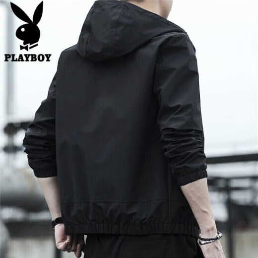 Playboy (PLAYBOY) jacket men's coat men's autumn men's hooded casual trendy work clothes black XL