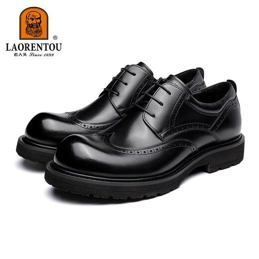 LAORENTOU leather shoes men's shoes business casual large leather shoes high-end brogue brand formal shoes LA11366 black 40