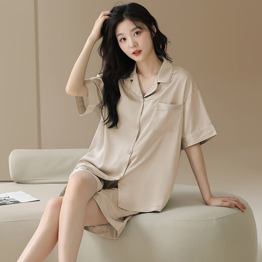 莫代尔高品质情侣睡衣男女夏季冰丝凉感新款短袖短裤家居服男女士薄款 女09M16802 M