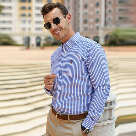 Colombass long-sleeved shirt men's pure cotton no-iron striped plaid large size men's business casual shirt PL116 blue and red stripes 42/2XL