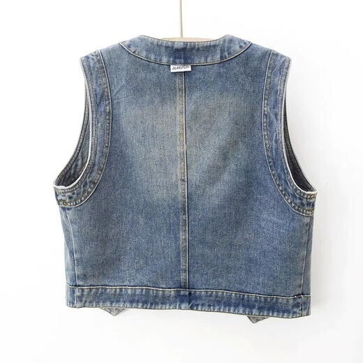 
Mr. Jingyu's new retro versatile round neck denim vest for autumn 2023 for women's short sleeveless horse clip vest vest vest top Blue 702# L100-110