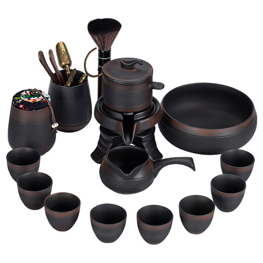 Zhengyang Purple Pottery Automatic Tea Set Office High-end Complete Set Lazy Kung Fu Cup Tea Tray Anti-scalding Teapot Business Gift Purple Pottery Automatic (Jumping Grain) 8 Cups + Tao Can Washable Long Beard Black