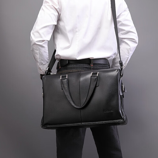 Aoyi men's handbag genuine leather business briefcase first-layer cowhide men's bag fashionable large capacity 15.6-inch computer bag first-layer cowhide black model length 40 height 28 thickness 14 cm