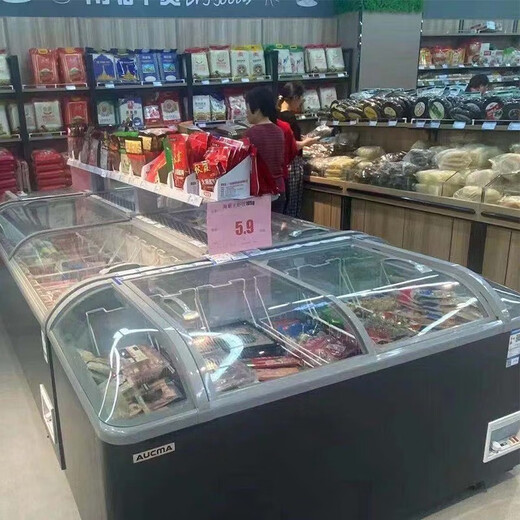 Aucma [marca antigua china] exhibición de isla de gran capacidad para exhibición de isla de gran capacidad para mariscos de mariscos fríos rápido helado helado de helado comercial de supermercados comerciales combinación combinación de refrigerador combinación gabinete de isla 753 litros * 2 + 653 litros * 2 estantes gratis