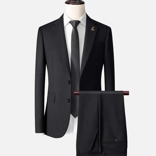 Vocacool Men's Suit Suit Business Formal Wear Professional Wear Interview Slim Suit Wedding Groomsmen's Dress Groom's Suit Large Size Black (Suit + Pants + Tie) 3XL/155-165Jin Jin is equal to 0.5 kg