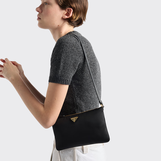 PRADA/Prada Gift Women's Regenerated Nylon Clutch Shoulder Bag Black