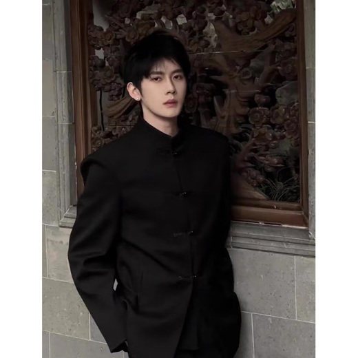 7 Ausgezeichnete Produkte Neue chinesische Herrenkleidung Chinesische Schulterpolster Anzug High-End Frühlings- und Herbstjacke Zhongshan Republik China Student Top Männer WTP-JK19 Black XL
