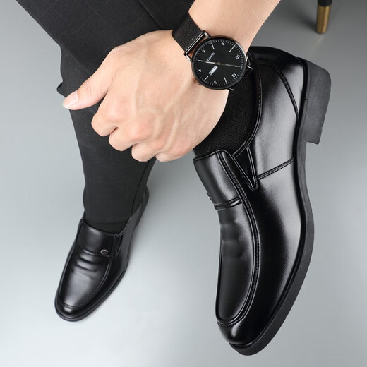 Portures leather shoes men's British slip-on business casual shoes lightweight soft sole Loaf formal shoes men 9526 black 39