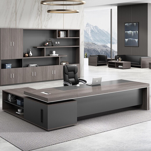 Grid wood boss desk and chair modern simple desk combination executive desk president desk manager desk single desk and chair Morandi color + right side cabinet 1.8m boss table + side cabinet