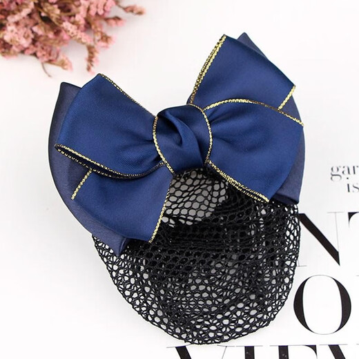 Gardenia blossoms, head flower, net bag, hairpin, professional hair net, hair cover, nurse, hotel property, hotel bank, work bow decoration, gold-edged two-knot blue fine net