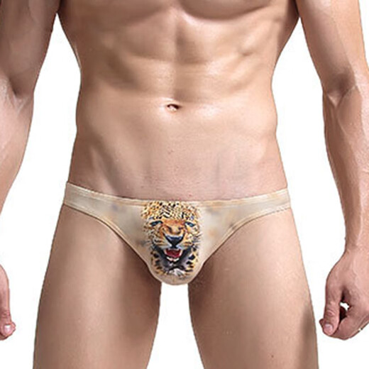 Net will men's underwear ice silk thong sexy print breathable low waist three-dimensional space t-pants thong for men yellow leopard 1 pair M