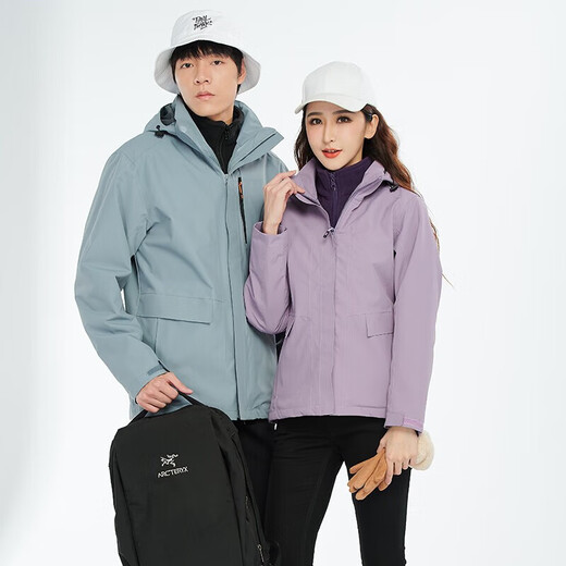 BRELRMON韩版冲锋衣女男防风户外防寒三合一保暖可拆卸滑雪登山服夹克外套 HS12805曜石黑-男 L