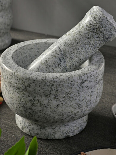 Interesting tools, natural stone garlic pounder, stone mortar, medicine jar grinder, household garlic mortar, garlic peeling garlic press, garlic paste, polished medium stone mortar with lid