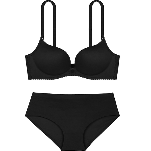 Urban Beauty Underwear Women's Smooth Seamless Wire-Free Upper Thin Lower Thick Cup Gathered Side Breast Women's Bra Set 2B0302 Black 75B (90) 34