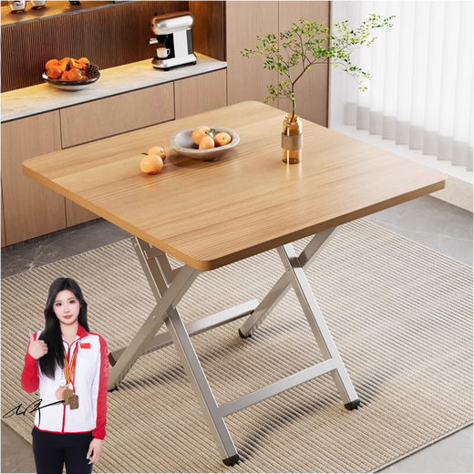Kunfeng foldable dining table household small table rental house small apartment dining simple square table outdoor portable stall table walnut color 60*40*50 simple galvanized legs