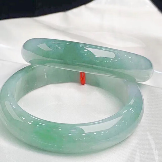 SF air transport Myanmar real jade bracelet processed jade bracelet light green floating flowers mother girlfriend Valentine's Day gift 64mm ring