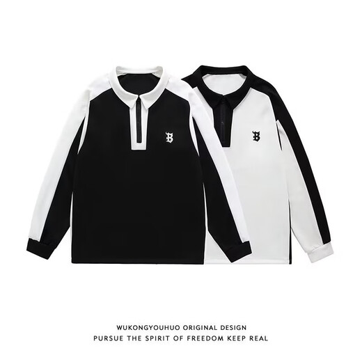 POUM SKELSHIRS Men's Spring y Autumn American Retro College Style Half Zipper Pareja Fashion Fashion Marca de moda en blanco y blanco Top XKFS-1048 White M