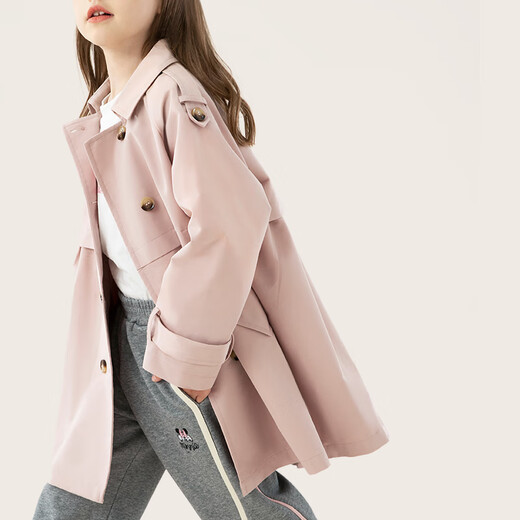 Duomiaowu Girls Trench Coat Осеннее детские средние двойные двойные девочки модная британская стиль M008 Khaki 120
