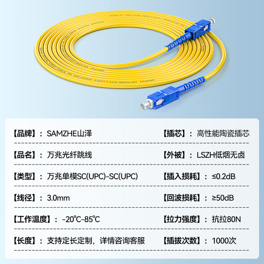 Shanze (Samzhe) Faserspringer, Telekommunikationsgrad SC-SC Single-Mode-Einzelkern, niedriger Rauch, halogenfreies umweltfreundliches Heimfaserkabel, Transceiver Pigtail, 2 Meter G0-SCSC02