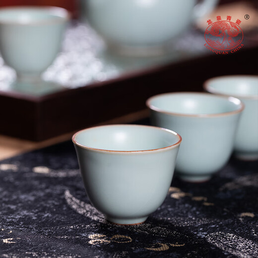 Longquan Celadon Ru Kiln Kung Fu Tea Set Household Chinese Teapot and Cup Simple One Pot Four Cups for Drinking Tea and Making Tea Cups for Gifts Ru Porcelain Tea Set Gift Box