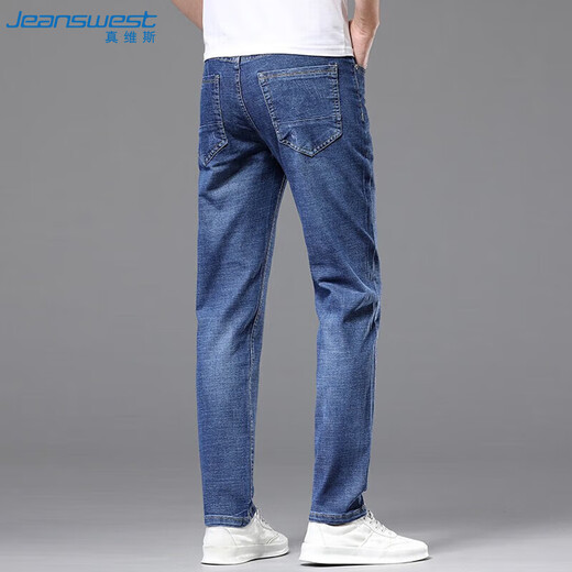 真维斯（JEANSWEST）牛仔裤男2025夏季青年男士宽松直筒长裤弹力休闲长裤蓝色薄款36