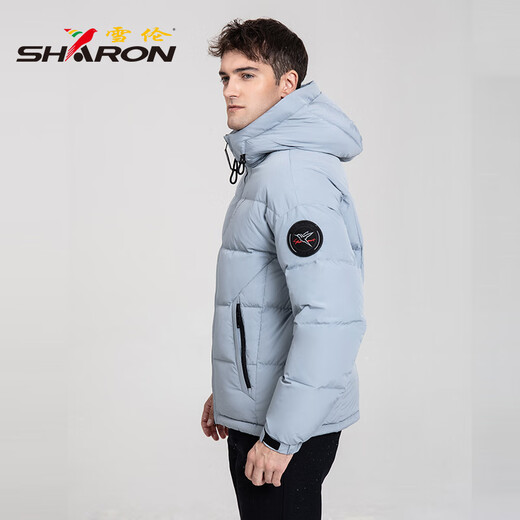 Sherron Down Jacke Herren Kurzer loser Herbst- und Winterjacke mit Kapuzenmodik und vielseitig Sport und lässig 12605 Mist Blue XL