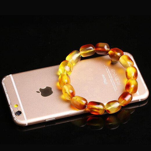 Wanjun natural high-quality amber beeswax Passepartout bracelet half gold amber half blood amber honey color sweet and honey-shaped, raw ore and raw seed polished, exquisite and generous, with certificate of authenticity