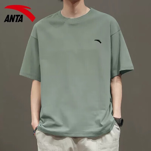 安踏（ANTA）冰丝速干短袖t恤男2025春夏季男士凉爽透气弹力跑步健身运动服饰 豆灰色【冰丝速干】 XL /180 适合140-160斤