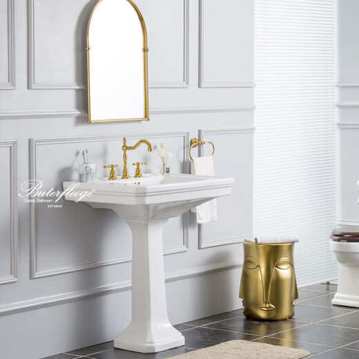 Jintao Die Tao Classic Simple Large Column Washbasin American Retro Ceramic Washbasin Floor-standing Bathroom Set DT-1315-3 Chrome-plated 83H01 Three-hole Set 770