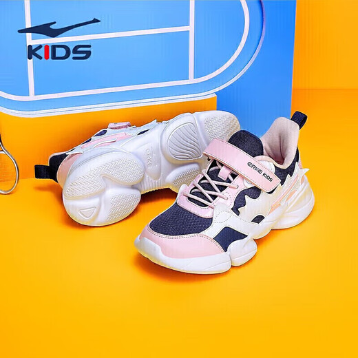 鸿星尔克（ERKE）童鞋女童中大童弹力加棉魔术贴儿童运动慢跑鞋墨水蓝/正白32