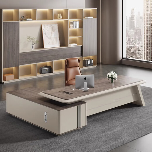 Litang boss desk office desk and chair combination light luxury high-end executive desk chairman president manager office table 2.6 meters light luxury boss table + boss chair + six-door cabinet