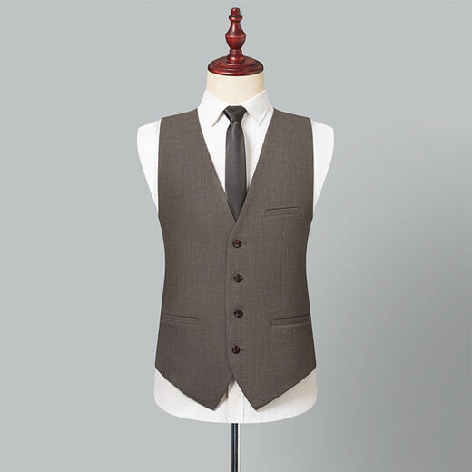 Shanghai-style Haoyu suit men's slim business formal suit three-piece double-breasted lapel collar groomsmen suit groom's suit 8935 dark khaki (suit + vest + trousers) XL (175)