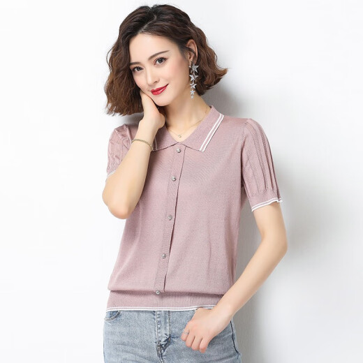 Su Xing short-sleeved T-shirt for women summer new style ice silk sweater for women loose fashionable hollow top red 7913M