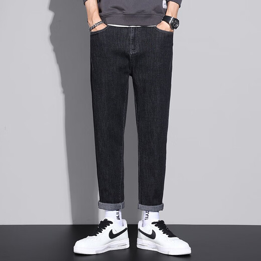 
Xiao Xueling jeans men's summer 2025 new thin pants men's trendy brand straight loose cropped pants versatile men's clothing 6621 black 36