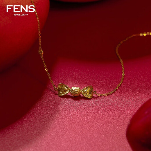 FENS Jewelry New Year Gift 18K Gold Diamond Bracelet Girl Bow Cute Hand Accessories Birthday Gift 18K Gold Diamond Bracelet (Total Length Approximately 18cm)