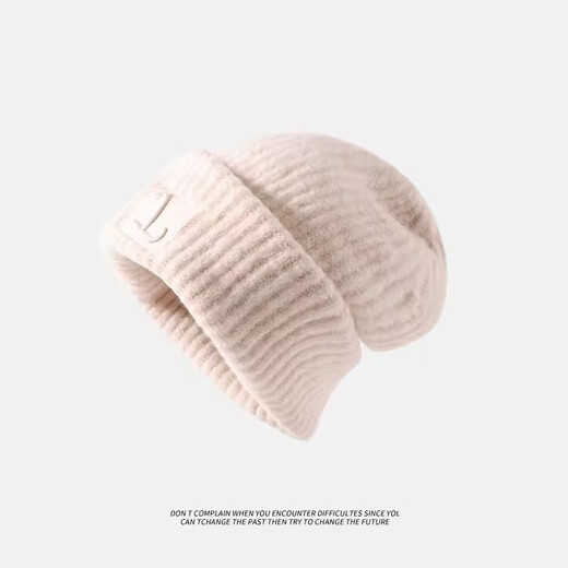 Muchiston hat women's autumn and winter Korean style trendy and versatile thickened cold-proof and warm knitted woolen hat women's cycling cotton hat pile hat off-white one-size-fits-all