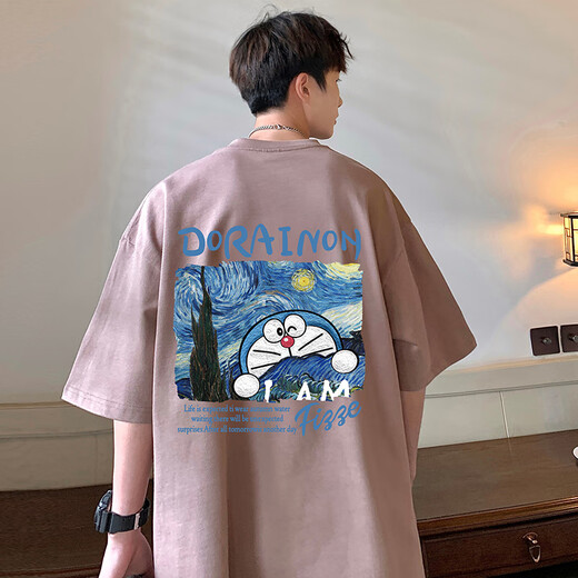 Zhiwei Doraemon pure cotton short-sleeved T-shirt for men in summer Tinker Bell new heavyweight loose dolom cat half-sleeved trendy top T688 sky blue 2XL [recommended 150-170Jin [Jin equals 0.5 kg]]