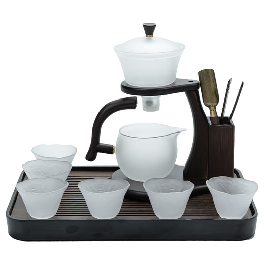 Zhengyang Cloud Mist Glass Automatic Tea Set Home Kung Fu Teapot Hammer Pattern Heat Resistant Lazy Magnetic Second Water Dispensing Tea Tray Yunwu invites the moon + 6 auspicious cups + tea ceremony