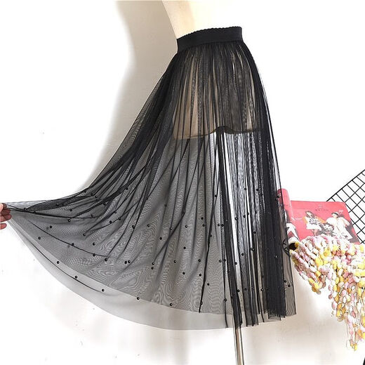 Begiche Single-Layer Gaze Rock Maschenrock der Frauen vielseitiger Spitze Petticoat regulärer Deckrock ohne Auskleiderock Rock 6621 Schwarzer Nicht-Auskleidungsstil gleich groß