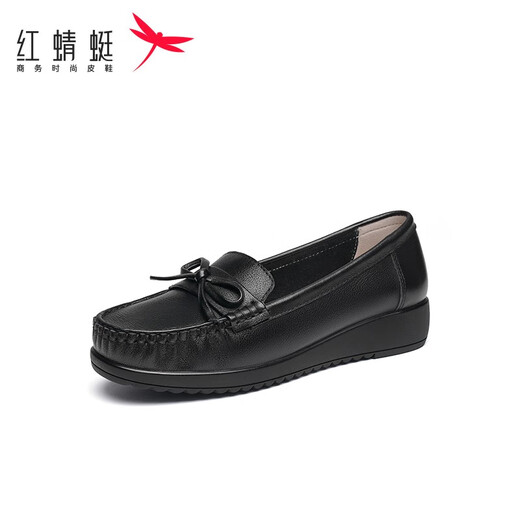 红蜻蜓妈妈鞋新款女鞋平底一脚蹬单鞋软底中老皮鞋WTB13563 黑色 37