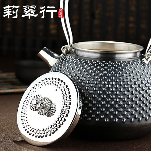 莉翠行银壶999纯银日式手工高档烧水壶茶壶实用煮水壶银茶具礼 霰打复古 约688克+【国检证书 礼盒】
