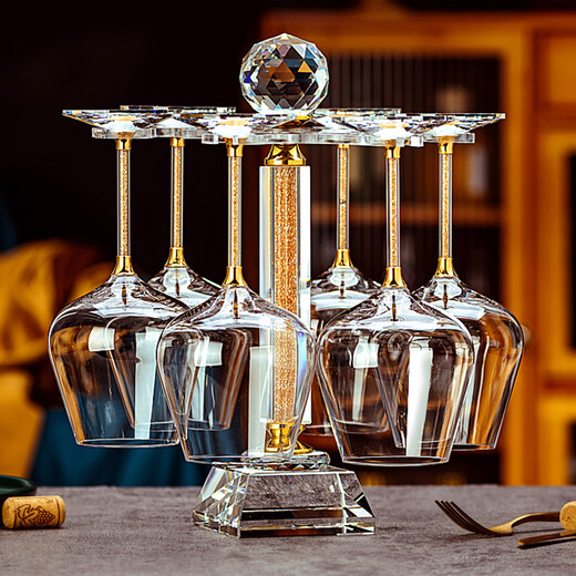 Depinte high-end red wine glass set for home use 6 creative diamond crystal glasses wine glasses decanter glass goblets gold diamond cup holder + 450X6X gold gyro decanter