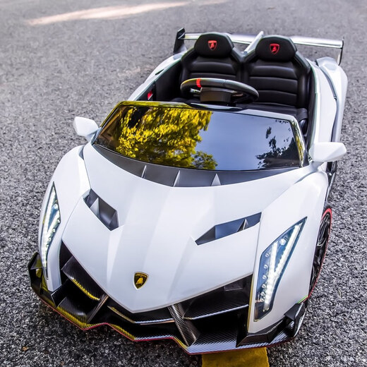 Xiaoyingxing (xiaoyingxing) Lamborghini two-seater children's electric car four-wheel remote control car four-wheel drive can sit on the baby swing toy top with four-wheel drive white + MP4 display + soft wheel leather seat remote control + 14A battery Genuinely authorized Lamborghini