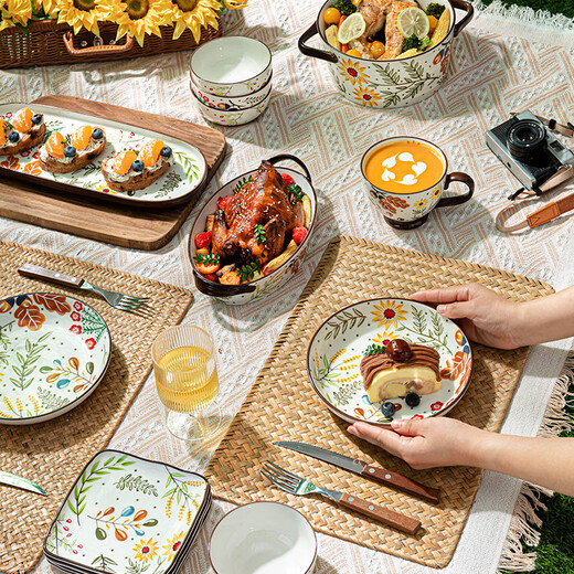 Made in Tokyo, American-style plates, tableware sets, plates, plates, housewarming ceramics, flower series dessert plates, 6 inches*4