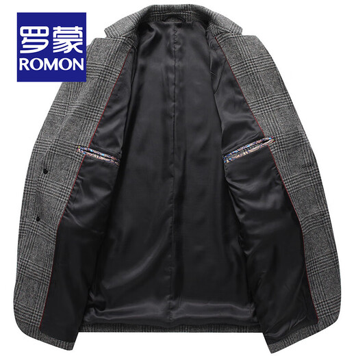 Romon Wollanzug Herrenmänner doppelseitiger Wollhundtooth Plaid Jacke Herren Frühlings- und Herbstgeschäft Casual Warm Wollanzug Männer Dunkelgrau 165/m Größe