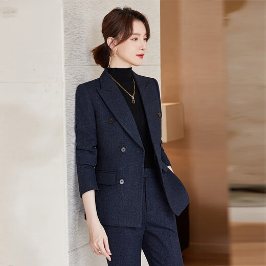Sugargirl Autumn and Winter Small Suit Suit Women's Casual Commuting Professional Wear Women's Suit Jacket Teacher Workplace Manager Formal Wear Navy Blue Suit + Pants L