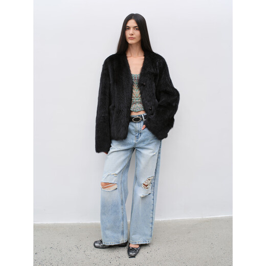 Fu Zhien Babylonian Night Tuscan fur popular lamb wool pink fur coat for women winter soft white S