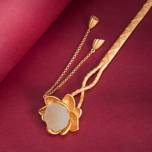 Kamalun (KAMALUN) lotus silver hairpin, ancient style tassels, Hanfu updos, cheongsam hairpin headdress, 520 birthday gift for girlfriend and wife, golden hairpin for girlfriend and wife on Valentine's Day