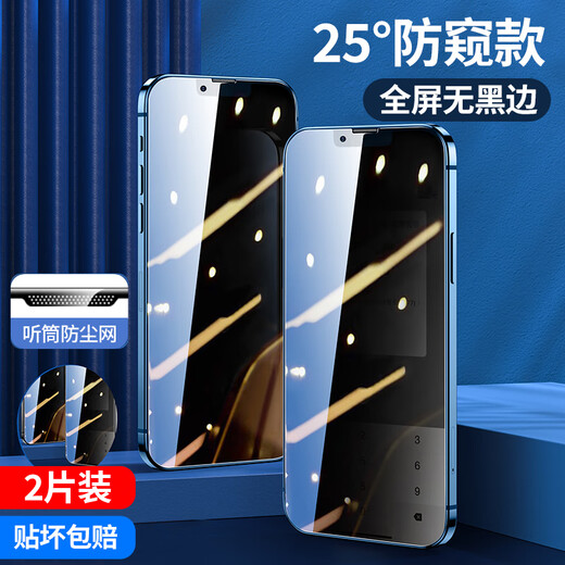 [360度防窥膜]适用苹果13/12防窥钢化膜iPhone11Pro手机膜14ProMax 【新25°防窥】超清全屏 特防爆 听筒防尘-2片装 iPhone13
